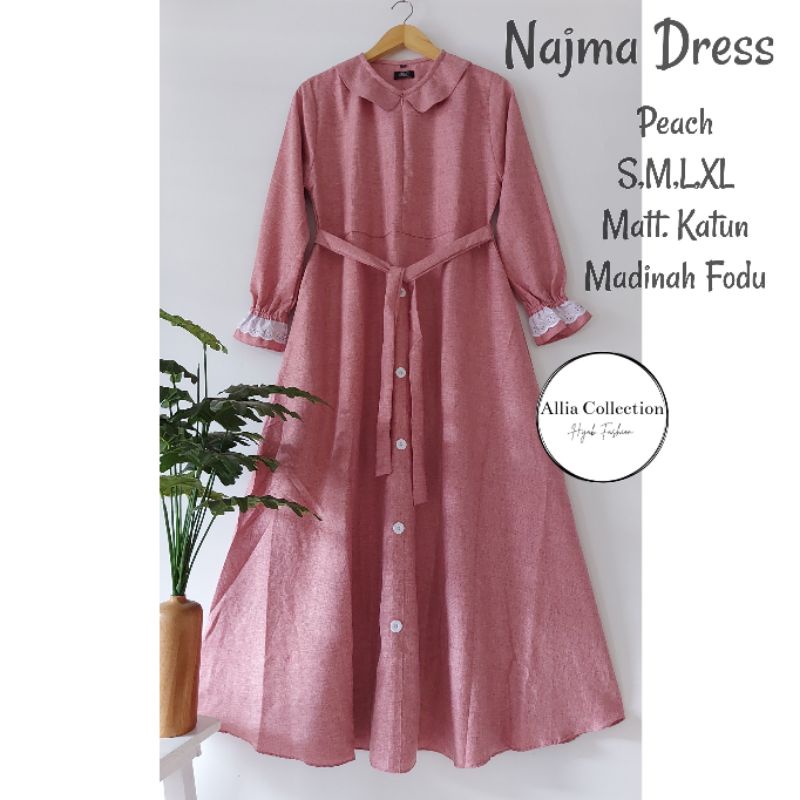 Najma Dress Allia Collection Gamis Katun Madinah Premium Polos Renda Gamis Syari