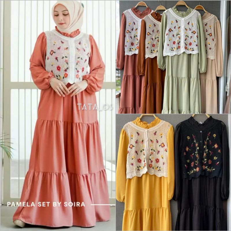 TATAOS BANGKOK ORI SOIRA PAMELA SET DRESS GAMIS BUSUI SUSUN SILK PREMIUM VEST RAJUT IMPORT KOREAN ST