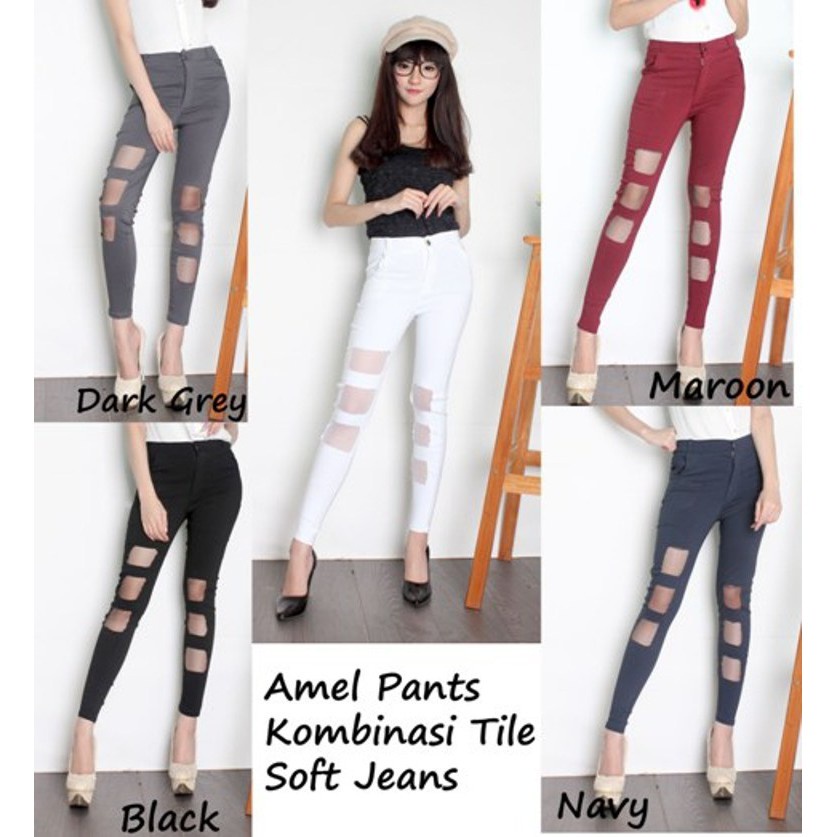 FORTGLASS AMEL PANTS CELANA RIPPED WANITA SOFT JEANS WANITA