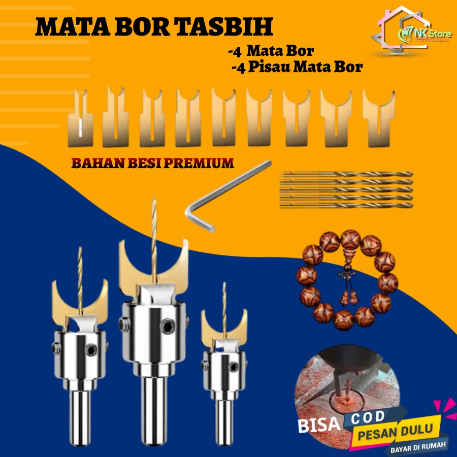 Mata Bor Tasbih Kayu Bulat DIY Beads Drill Bit 4set Ukuran 1 6 mm, 8 mm, 10 mm, 12 mm