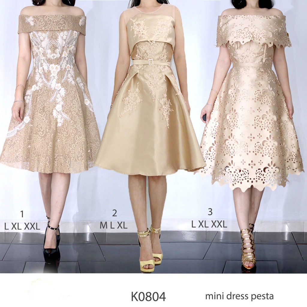 MidiDress sabrina Gold import Midi dress  pesta  kondangan 