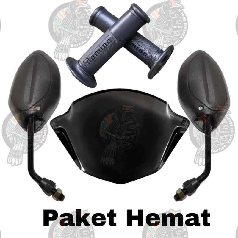 Paket Hemat Variasi Beat Karbu Tahun 2008-2012 Visor Beat Karbu + Kaca Spion + Grip Hitam (Ls_Varias