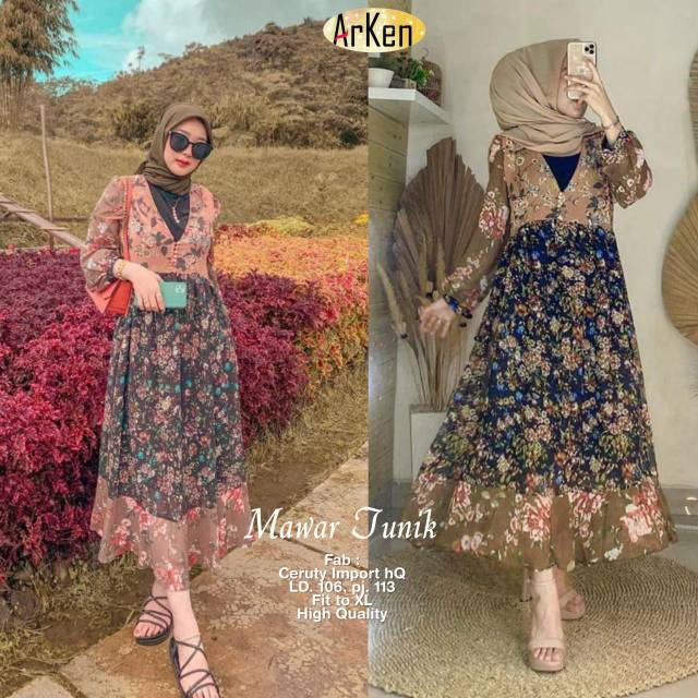 Mawar tunik / tunik motif bunga / tunik ceruti