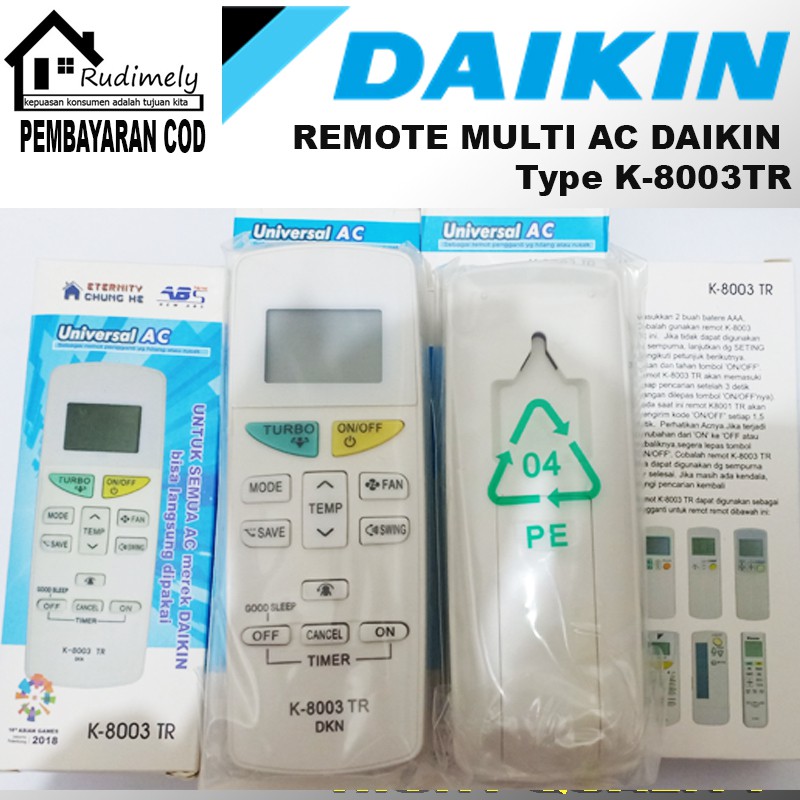 Remote Ac D4IKIN  TANPA SETTINGTYPE  k-8003tr-GROSIR-ECER