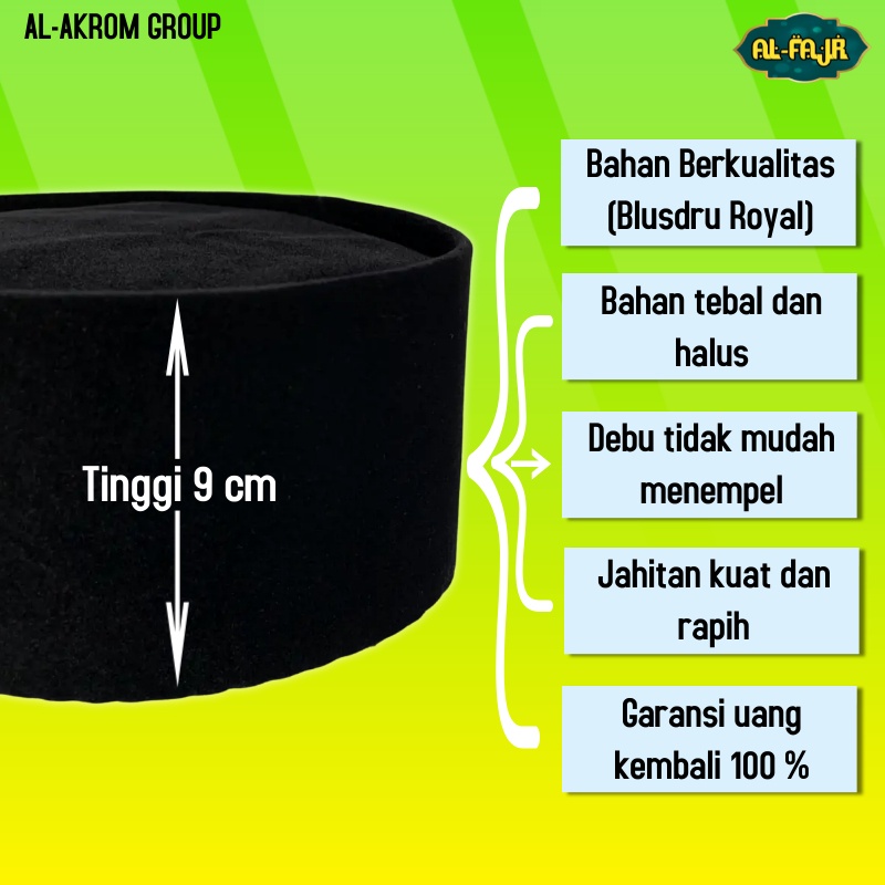 (COD) Peci Songkok Hitam Polos PREMIUM Bahan Royal Halus dan Lembut Murah Untuk Anak dan Dewasa