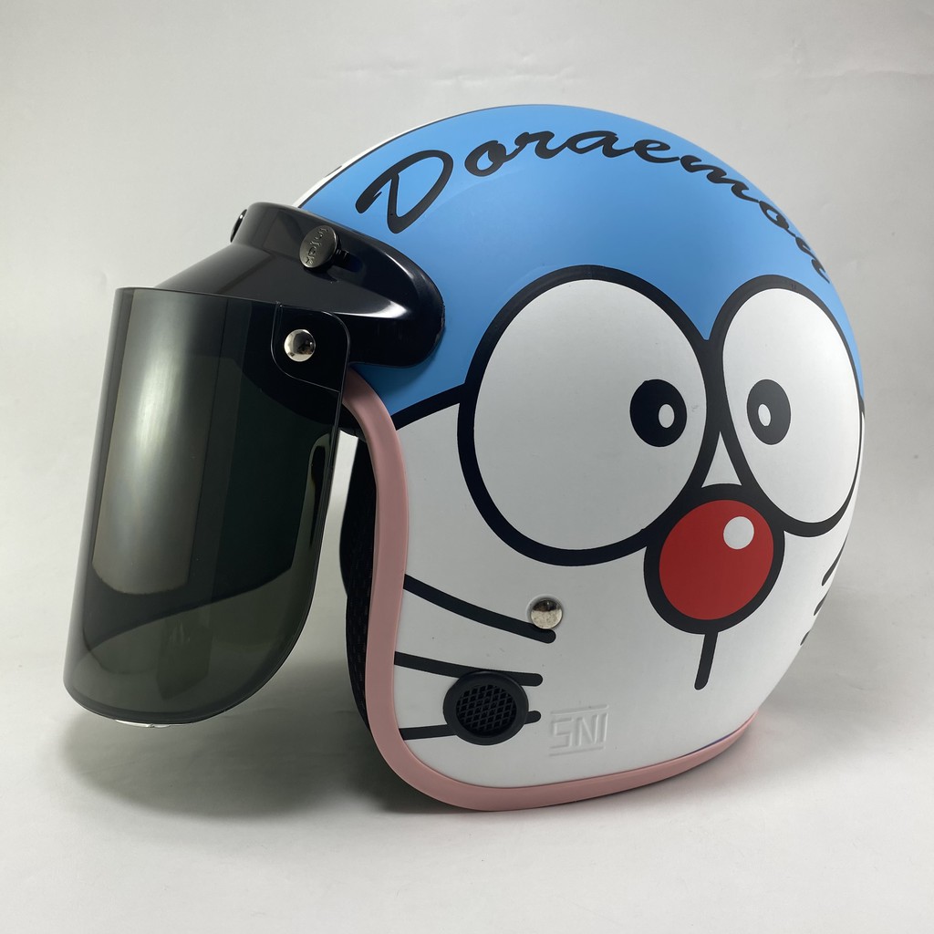 Helm Bogo Doraemon Look Biru Doff Retro Dewasa SNI