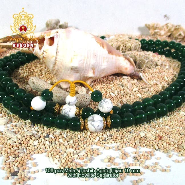 108 pcs Mala / Tasbih Agate Hijau 10 mm with Howlite Separator