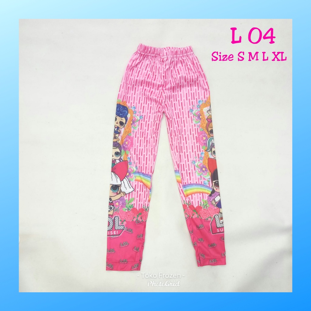 Celana legging anak perempuan outfit long pants girl kostum leging panjang karakter strech pakaian bawahan olahraga renang apparel sport casual sepeda compression suit base layer lari LOL L04