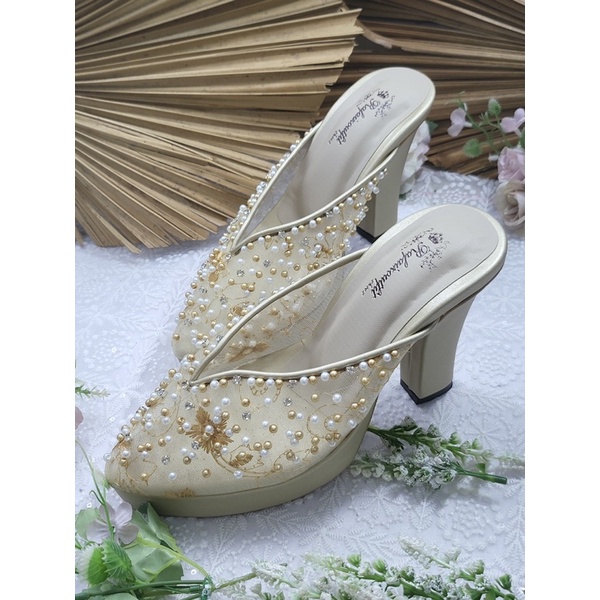 sepatu wedding yasmika gold tinggi 10cm platform