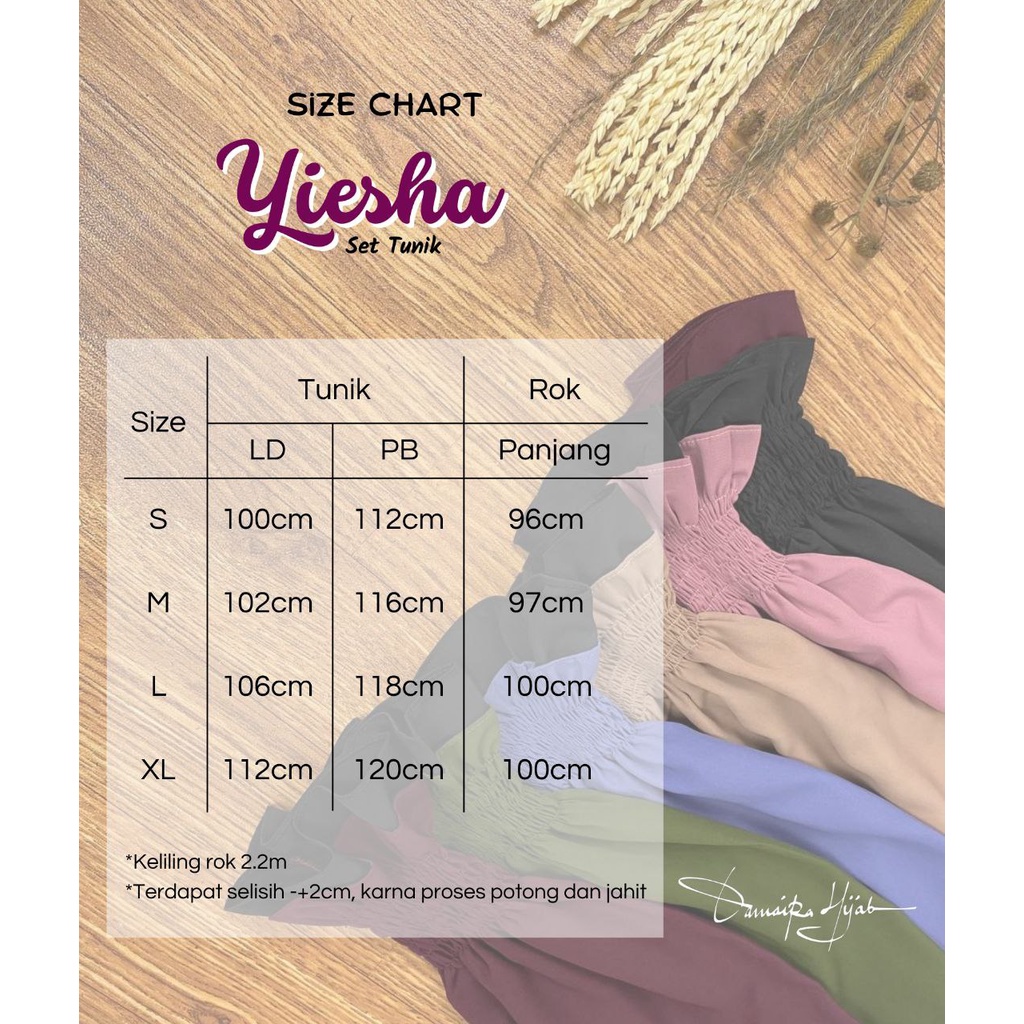 YIESHA SET TUNIK (Tunik + Rok + Jilbab Free Cadar Bandana) by DAMAIRA klambieakhwat BISA COD | bahan Wollpeach wolfis grade A busui friendly manset tangan smoke layer renda rajut khimar nonpad