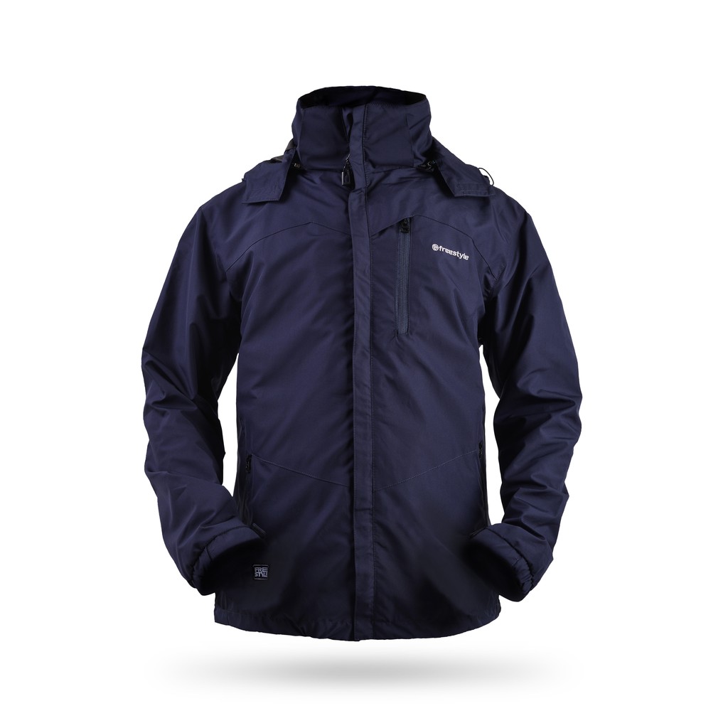 Freestyle Jaket Gunung Pria Waterproof Anti Air Taslan Jaket Outdoor Hiking Windproof-Blue Navy