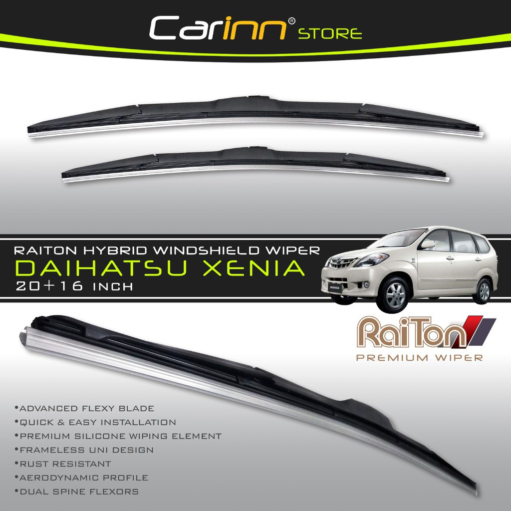 Raiton Sepasang Wiper Hybrid Kaca Depan Mobil Daihatsu Xenia 20" & 16" -2 Buah/Set - Hitam