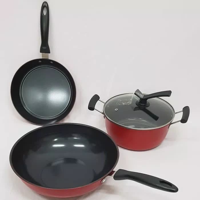 Panci Teflon Wok Pan Set Nona 3 in 1