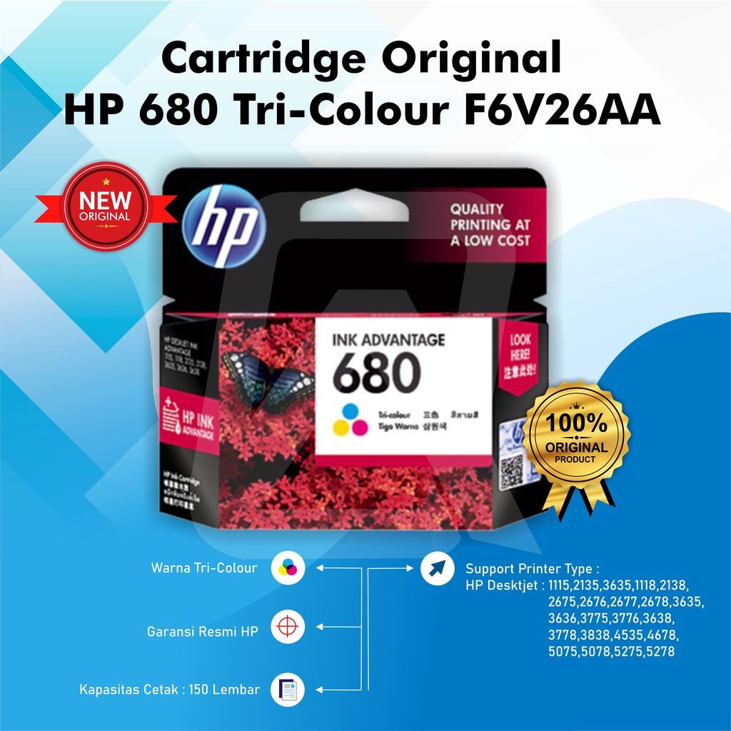 Tinta HP 680 Tri-Colour Original Ink Cartridge