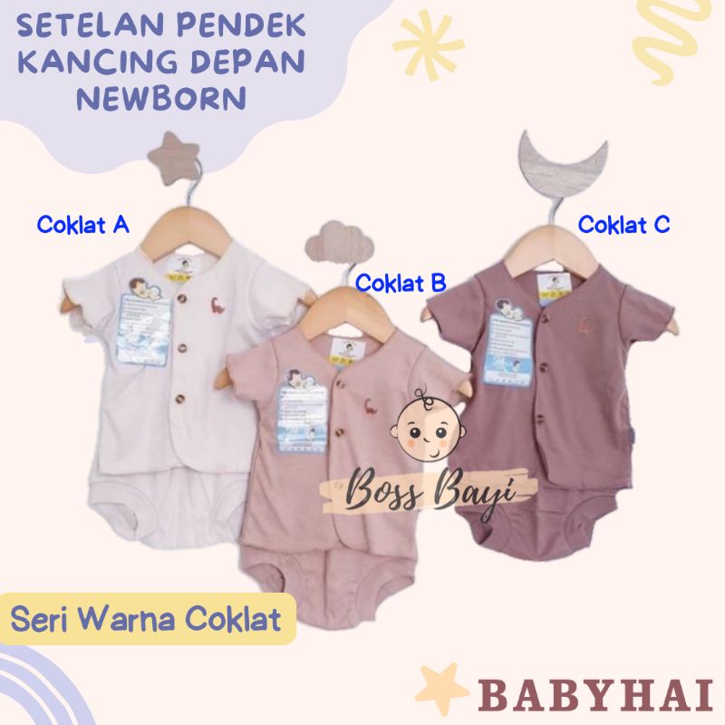 BABY HAI Setelan Lengan Pendek Celana Pop Bayi Warna Polos Newborn