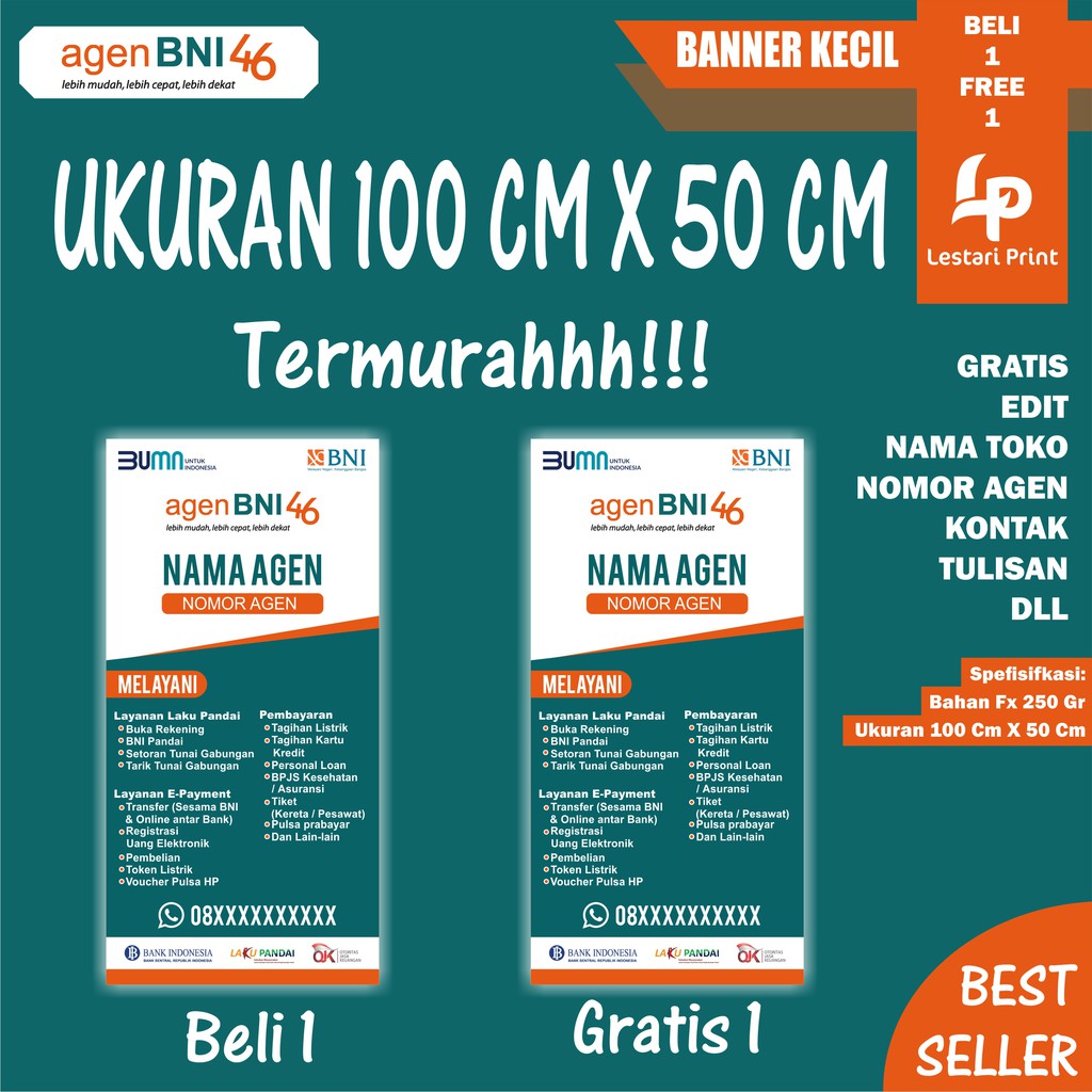 BANNER KECIL AGEN BNI 46 BELI 1 GRATIS 1 / SPANDUK AGEN BNI 46 / BANNER AGEN BNI 46 /  AGEN BNI 46