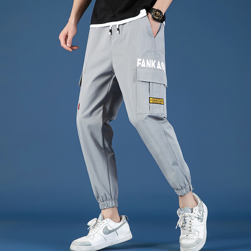 Celana Pria Bahan Katun Sembilan Gaya Kasual Korea Slim Tren Pants