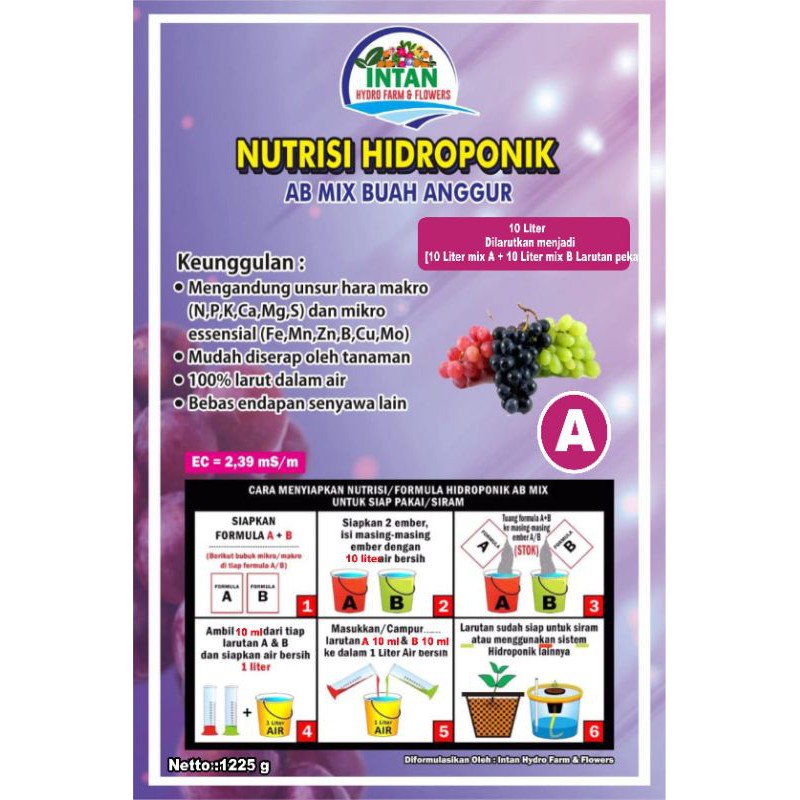 Nutrisi Hidroponik AB Mix Spesial Anggur (Pekatan 10 Liter)