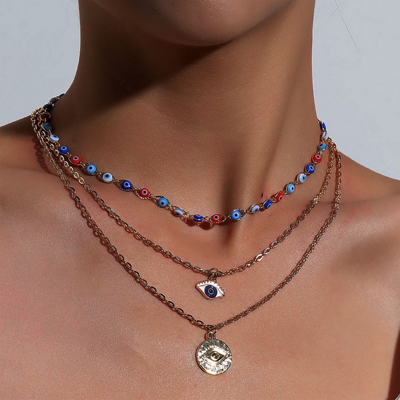 Kalung Dan Gelang Liontin Evil Eye Warna Biru Adjustable Untuk Pria Dan Wanita