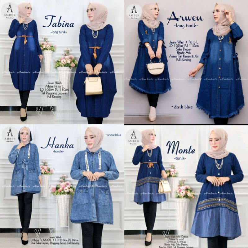 Baju Levis Wanita Terbaru / Tunik Hoodie / Long Tunik / Tunik Bahan Jeans