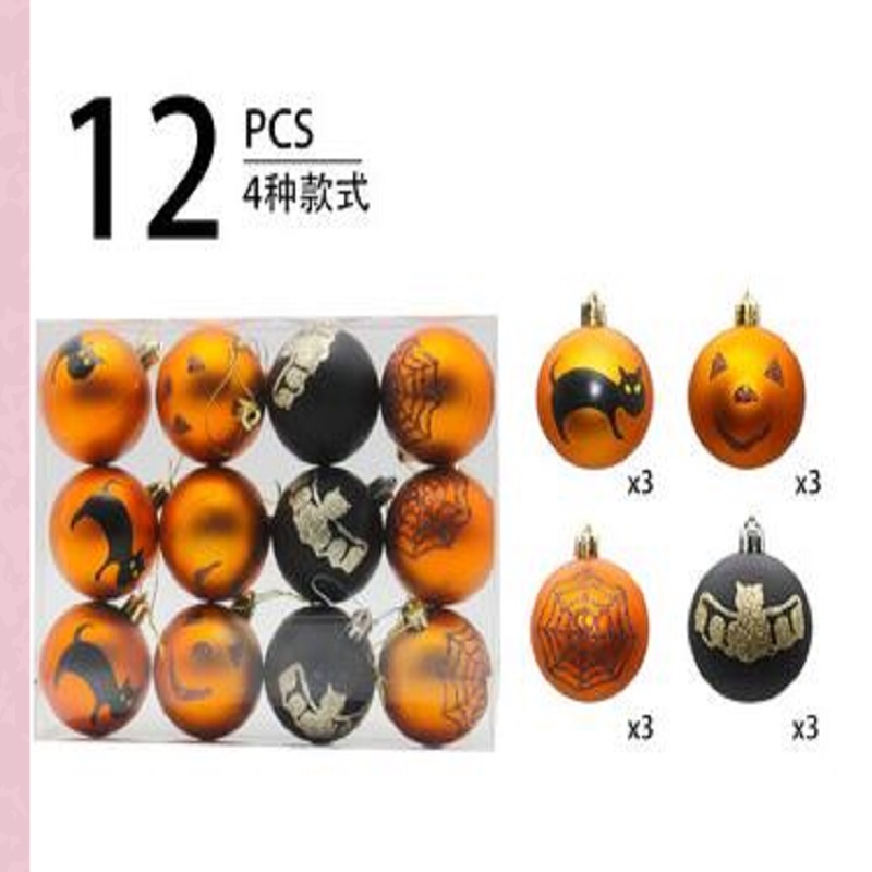 12pcs Halloween Painted Balls Ornament for Home Festival Party Decor Props