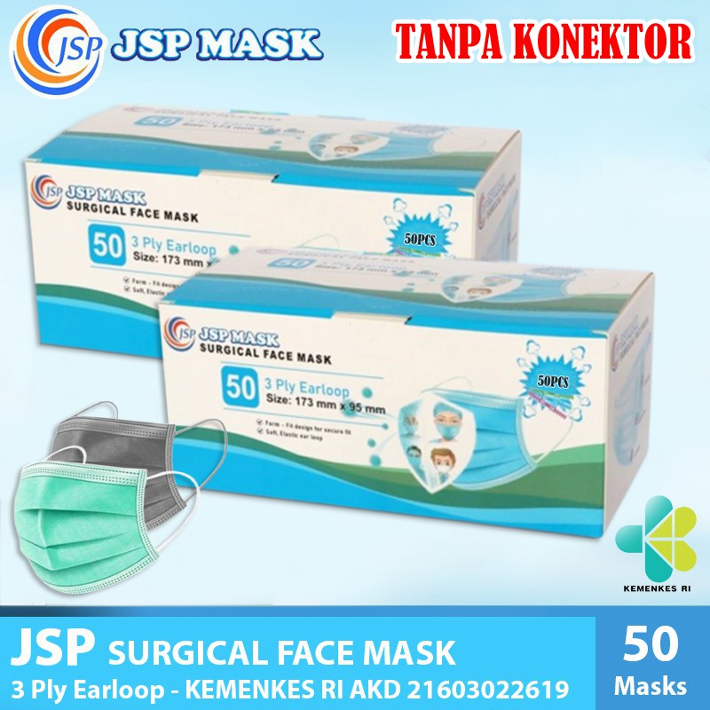 TERMURAH Masker Medis 3ply isi 50pcs JSP Mask Embossed Surgical Mask Earloop Disposable Mask