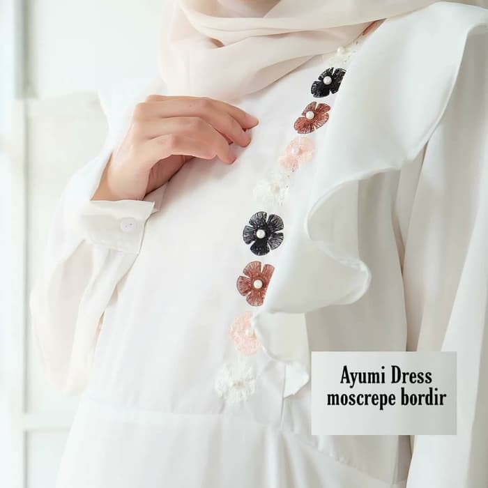 MY DRESS PUTIH / GAMIS MOTIF BORDIR / PAKAIAN MUSLIM WANITA : AYUMI DRESS