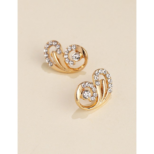 LRC Anting Tusuk Fashion Golden Hollow-set Rhinestone Butterfly Alloy Earrings K43585