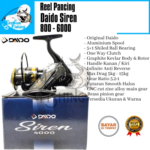 Reel Pancing Daido Siren 800 sd 6000 (5+1 Bearing) One Way Aluminium Spool - Engkus Fishing