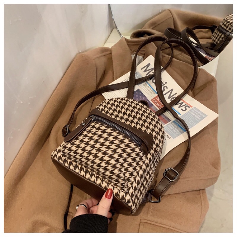 SG7869 syafniegalery Velvet SQ Pattren Mini Bakcpack import tas gendong wanita tas punggung 7552 3278
