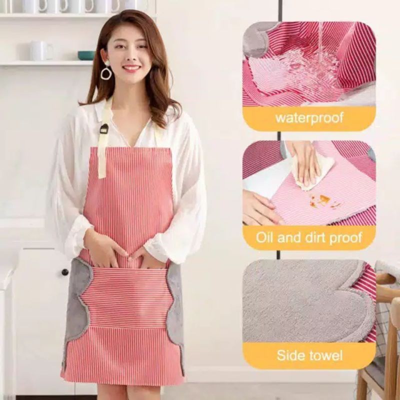 Apron masak celemek premium waterproof + sisi lap tangan