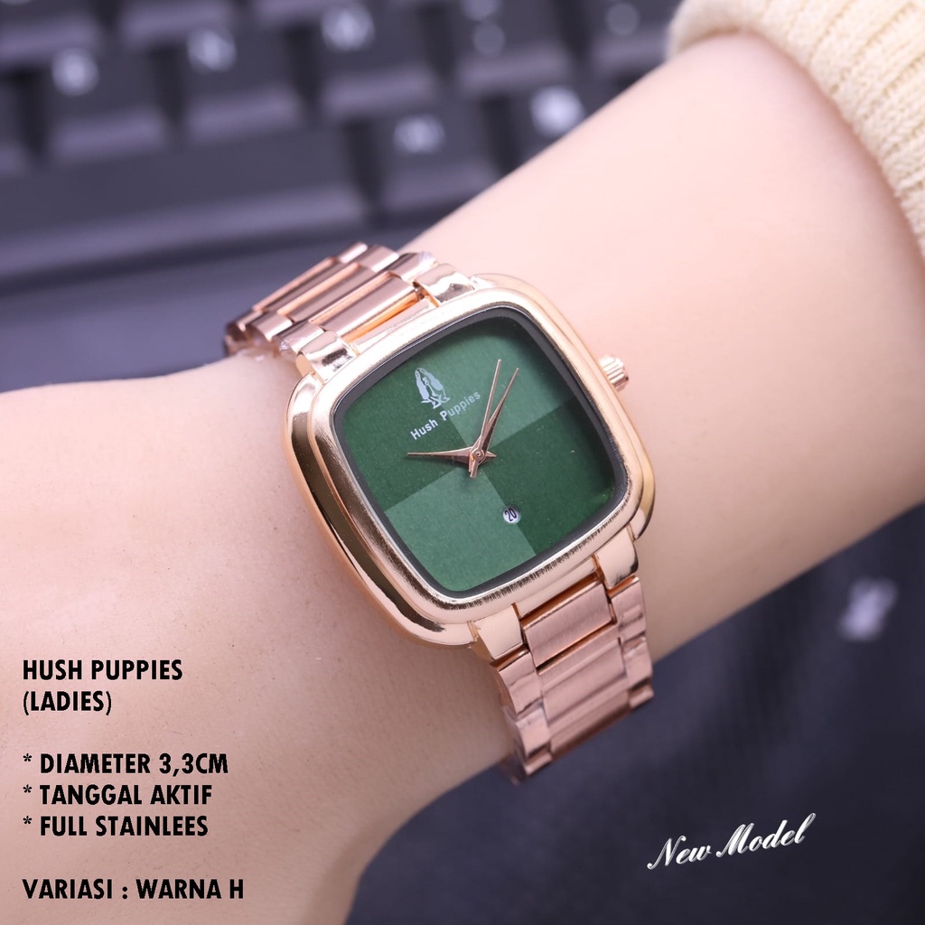 (BISA COD) JAM TANGAN WANITA HUSH PUPPIES H-006 RANTAI BODY SEGI TANGGAL AKTIF