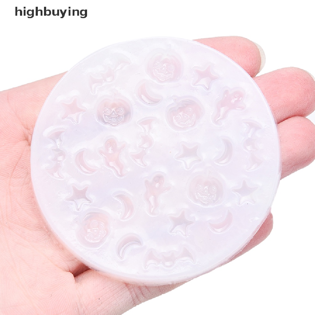 Hbid Cetakan Resin DIY Bentuk Labu / Hantu / Kelelawar Mini Bahan Silikon Untuk Halloween