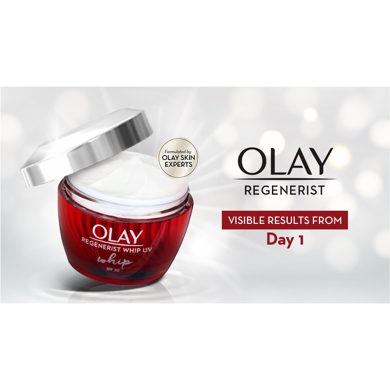 Olay Regenerist WHIP Day UV &amp; Night Cream Active Moisturizer Anti Aging Skincare 50g / 10gr - Krim Pelembab Regeneris DAy SPF 30 PA Night Cream / Krim Pagi Siang Malam