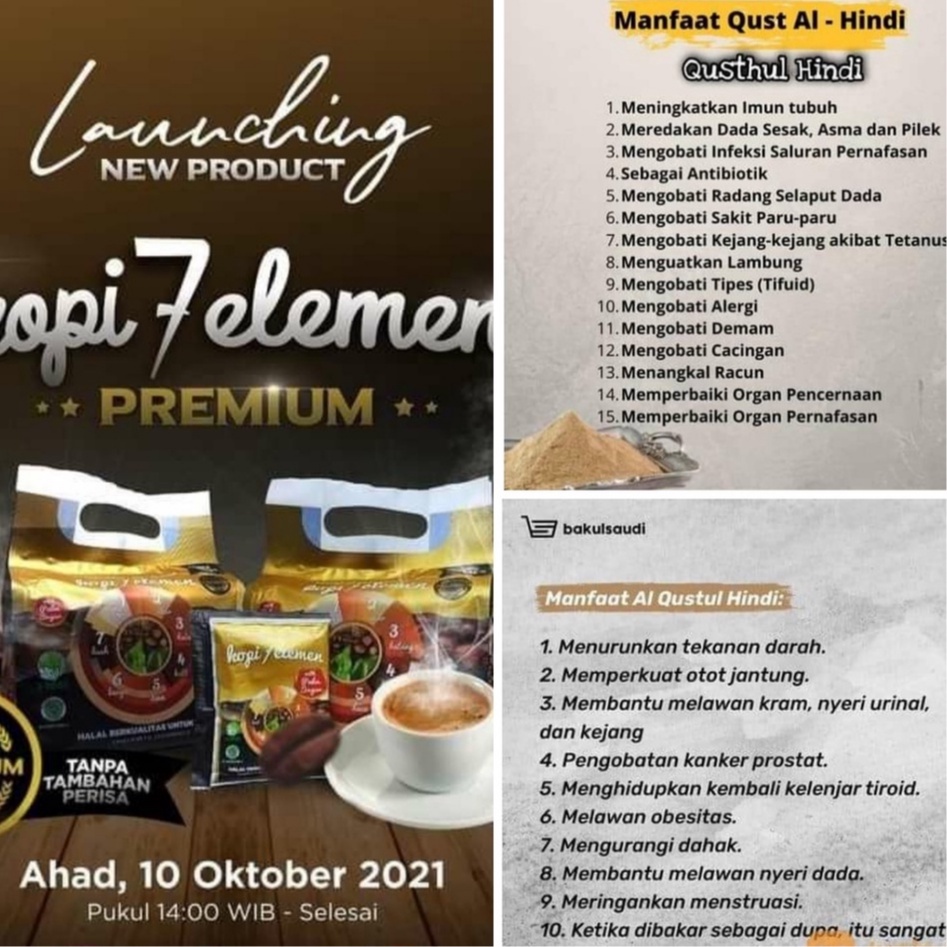 Kopi 7 Elemen Sevel Premium HNI HPAI Coffee Herbal Qusthul Hindi Peningkat Imun Stamina Menjaga Fungsi Saluran Pernafasan Dan Obat Sesak Nafas-1