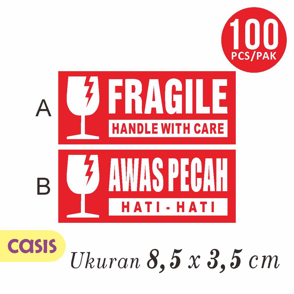 

stiker fragile 8,5 x 3,5 cm handle with care - CASIS