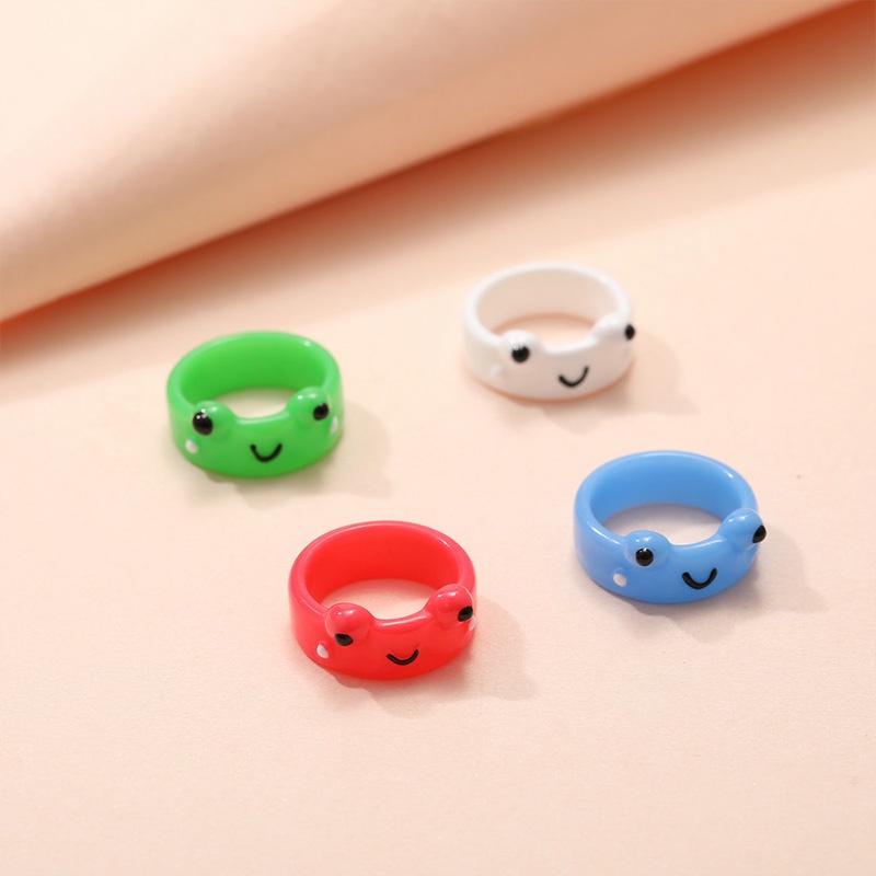 【COD】Cincin Bentuk Kartun Kodok Bahan Resin Warna-Warni Untuk Wanita