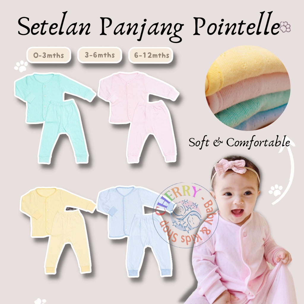 Pointelle Bonbinzoo Setelan Panjang Polos Warna Lembut Boy Girl Pastel Bayi dan Anak SNI 0-3 / 3-6 / 6-12m CBKS