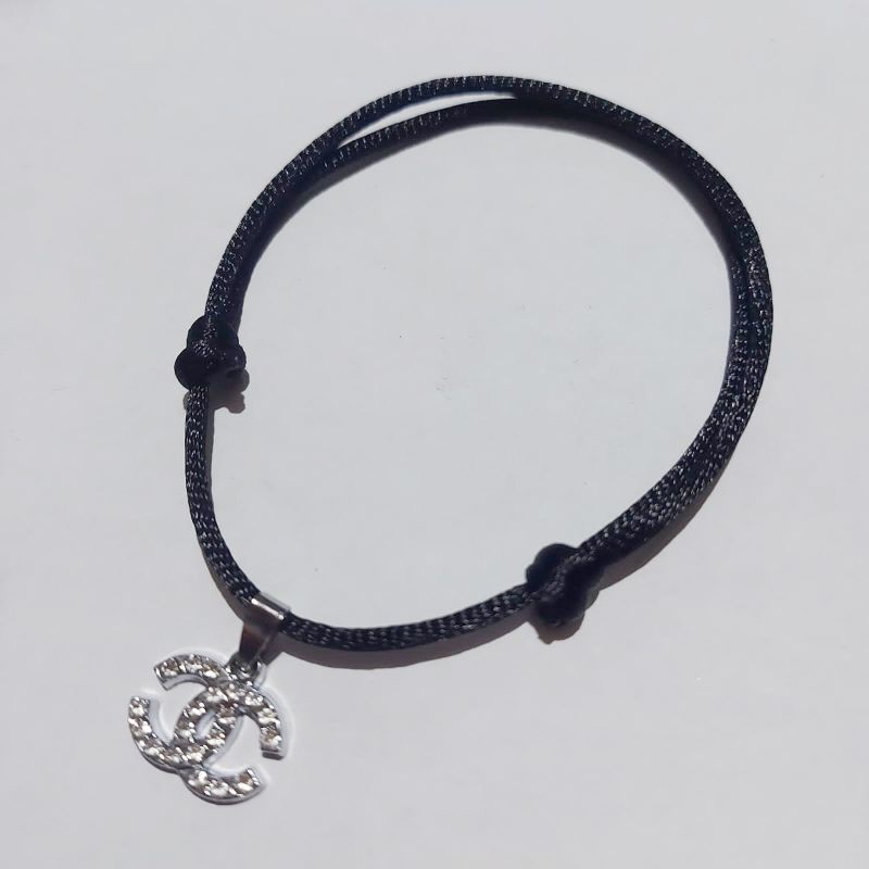 4s Grosir Solo || Gelang Tali Hitam Bandul Ch4nnel Silver Anti Karat