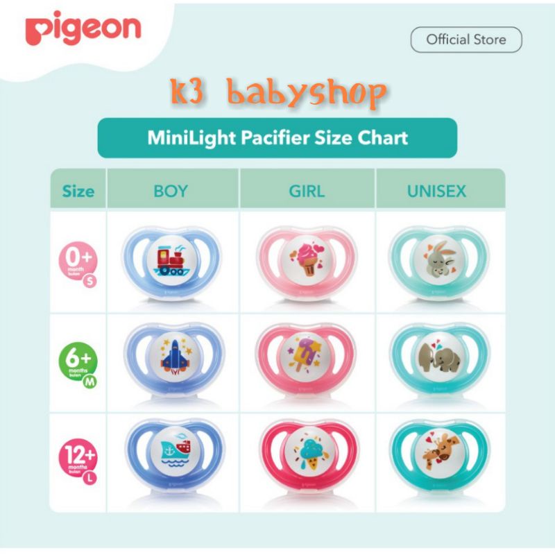 Pacifier Pigeon Minilight size S M L empeng bayi baru lahir kompeng mini light soother dot bayi newborn