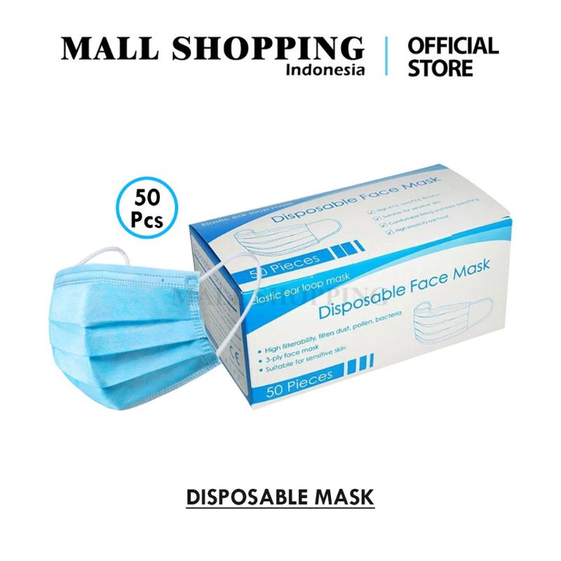 Masker 3ply Face Mask Isi 50 pcs disposable face mask masker biru hitam masker duckbill