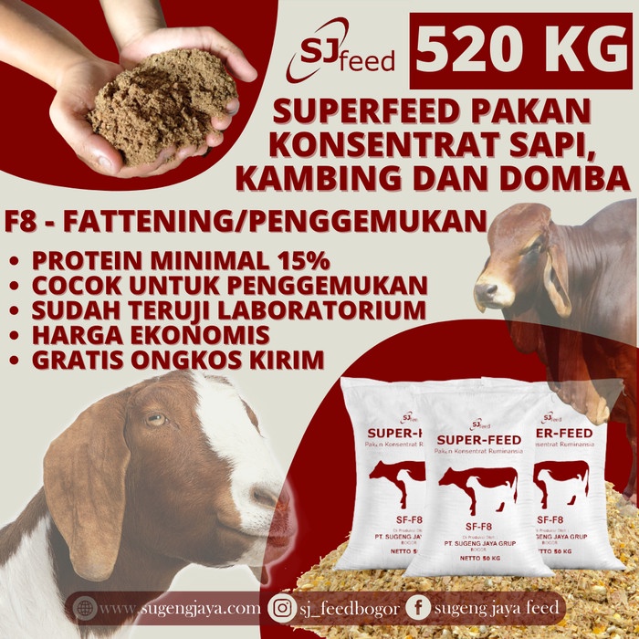 Pakan Konsentrat Sapi, Kambing, Domba Tinggi Nutrisi SUPERFEED- 520 kg - F8-Penggemukan, Jakarta