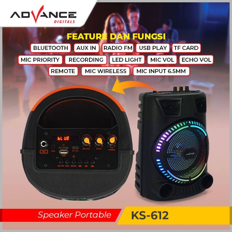 Speaker Advance Bluetooth Music Karaoke KS612 6,5 inch Free Mic KS-612