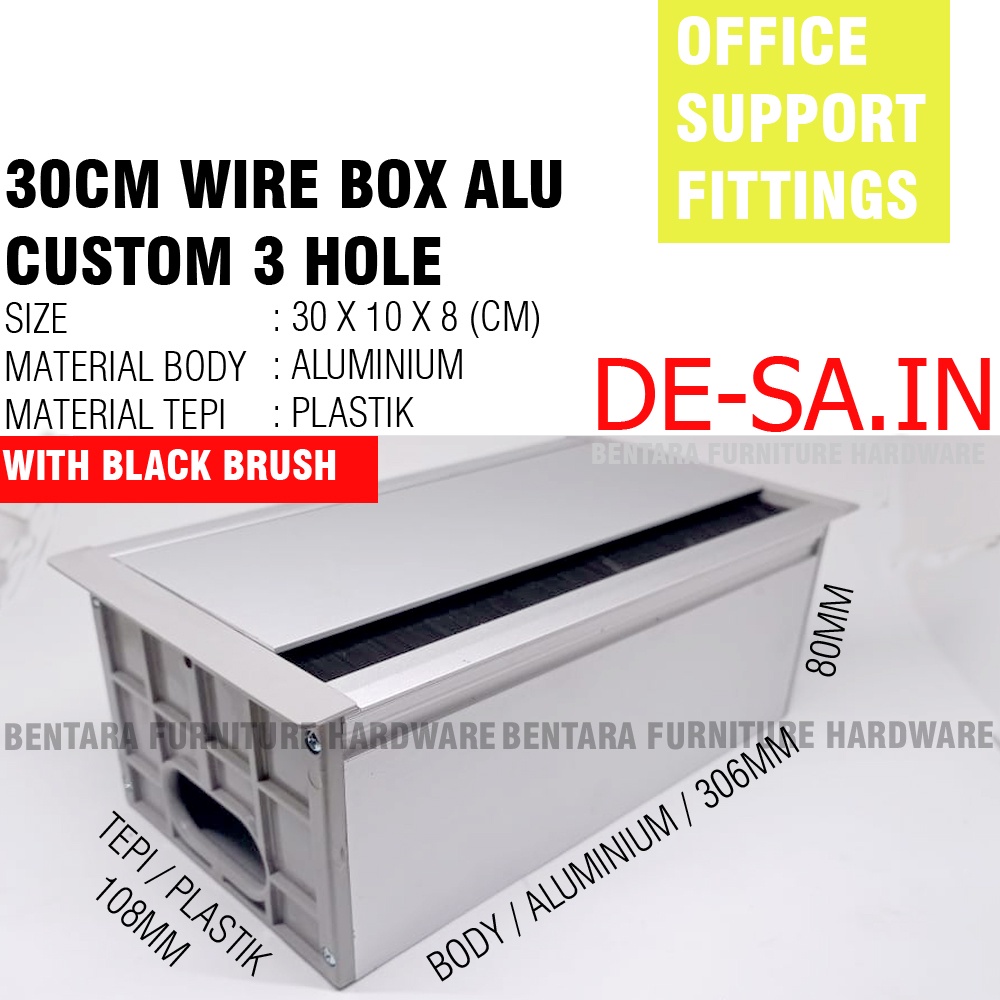 30 CM CUSTOM TOP WIRE BOX 3 HOLE LUBANG KABEL MEJA TANAM ALUMINIUM ( UNTUK STEKER STOP KONTAK SAKLAR SAKELAR SWITCH) 3 LUBANG GROMMET