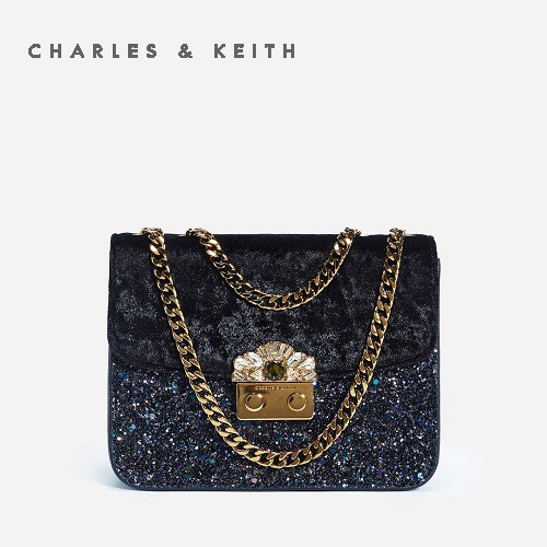 SAG6013 CHARLES AND KEITH CNK EMBELLISHED BUCKLE CROSSBODY BAG