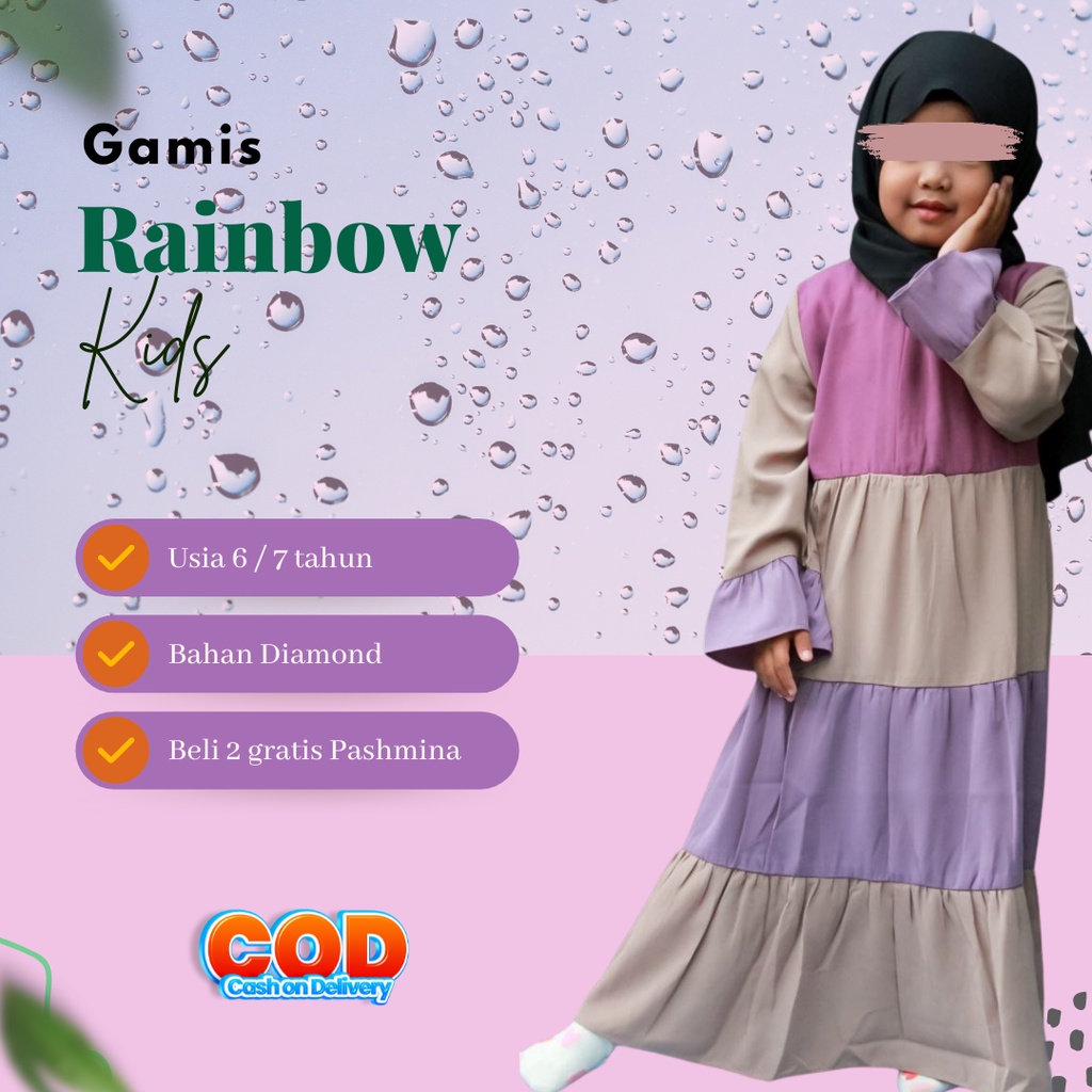 Baju gamis anak perempuan 5 / 7 tahun rainbow