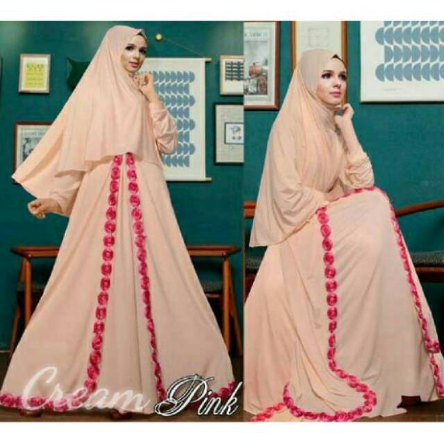 baju muslim gamis bergo alea cream pink hijab gamis set busui xl azalea cream fanta agrabutik