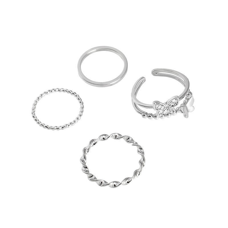 4 Pcs/set 925 Fashion Perak Cincin Set Kupu-kupu Berlian Imitasi Wanita Jari Cincin Perhiasan Aksesoris