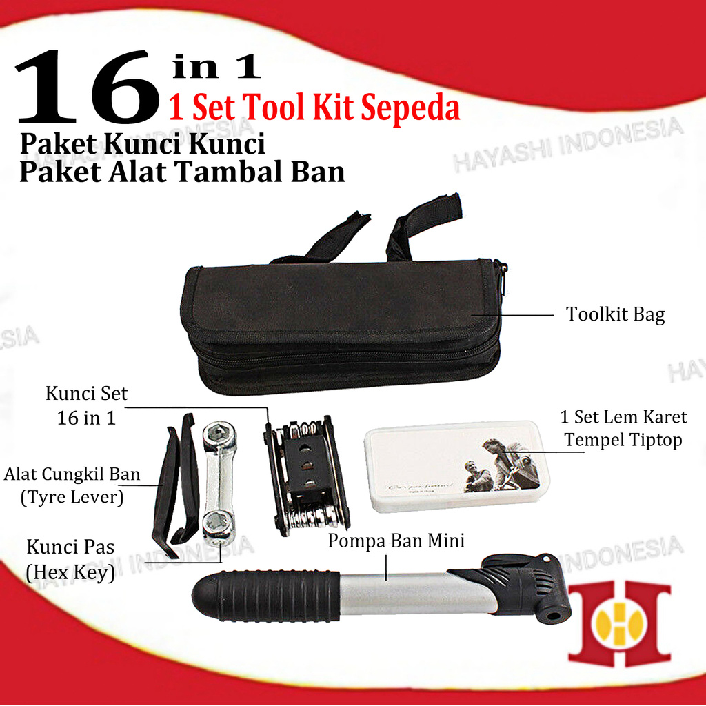 Bike Tool Kit Alat Perlengkapan Sepeda Kunci Hex Tambal Pompa Ban Set