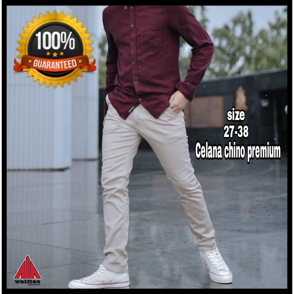 Celana Panjang Slimfit Chino/Cino/Chinos Pria/Cowok Pensil - Krem(Cream)/Abu(Grey)/Hitam(Black))